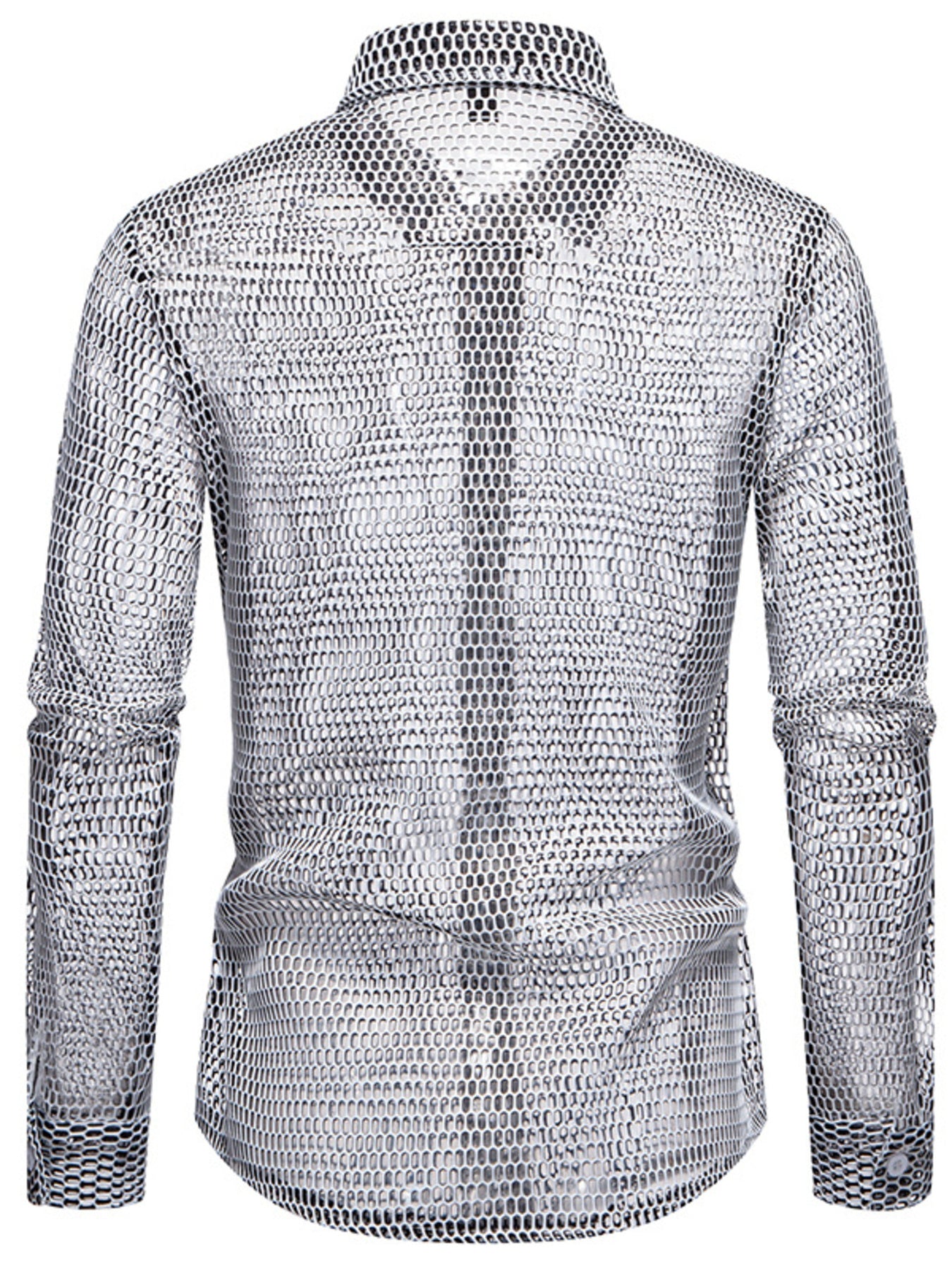 Men's See-Through Mesh Long Sleeve Shirt - cas7m