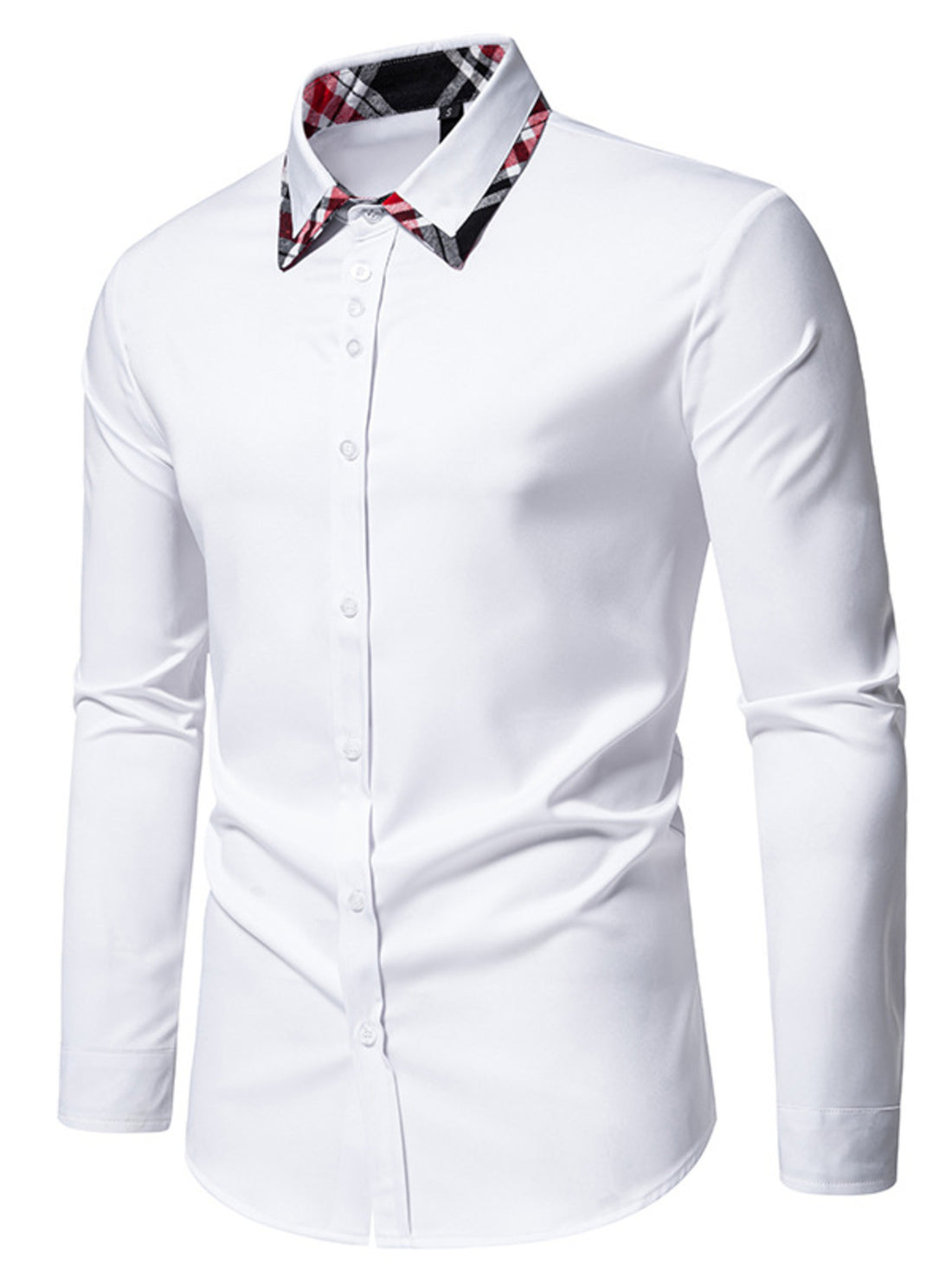 Men's Slim Fit Long Sleeve Plaid Trim Shirt - cas7m