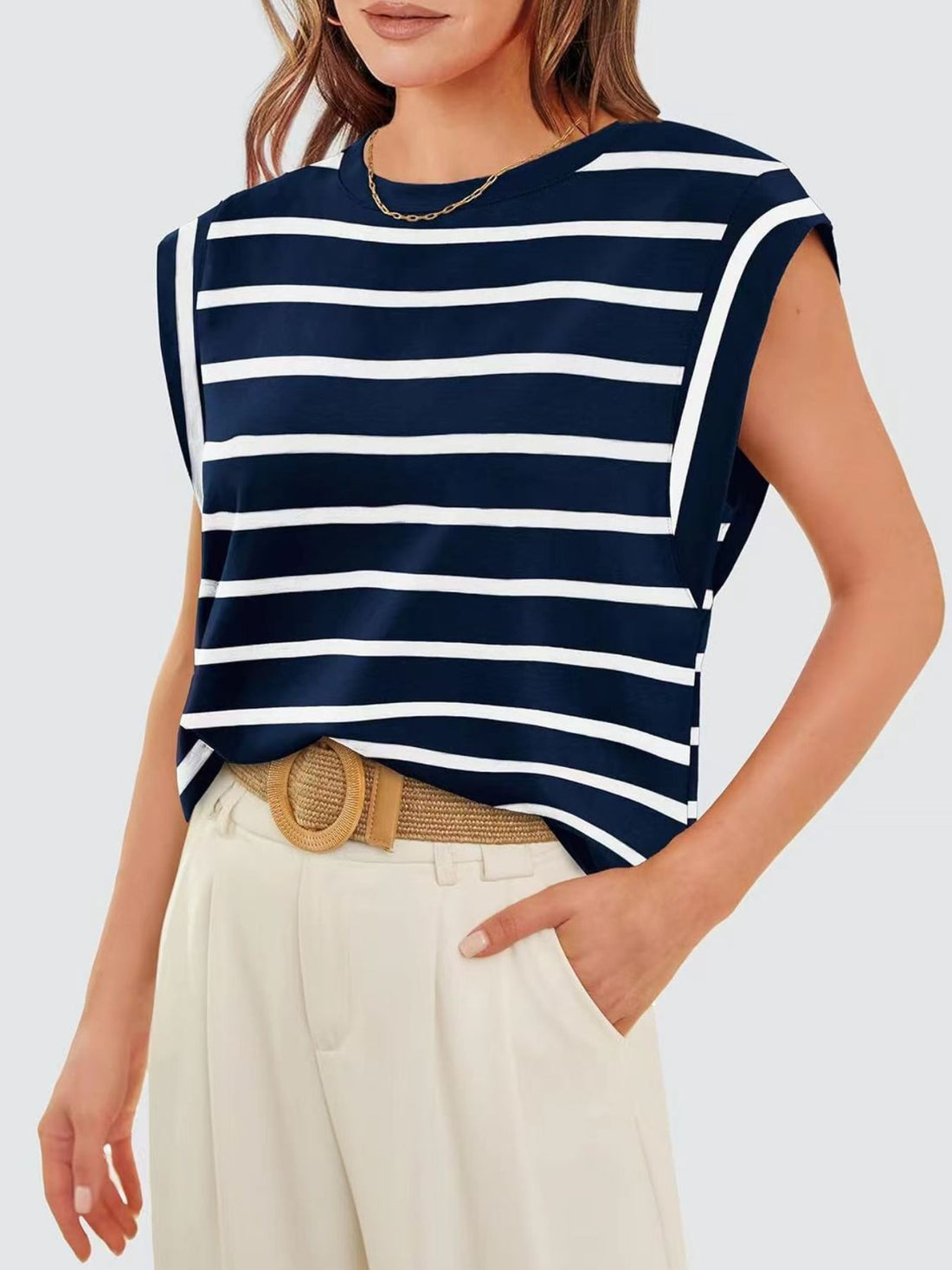 Striped Round Neck Tank - cas7m