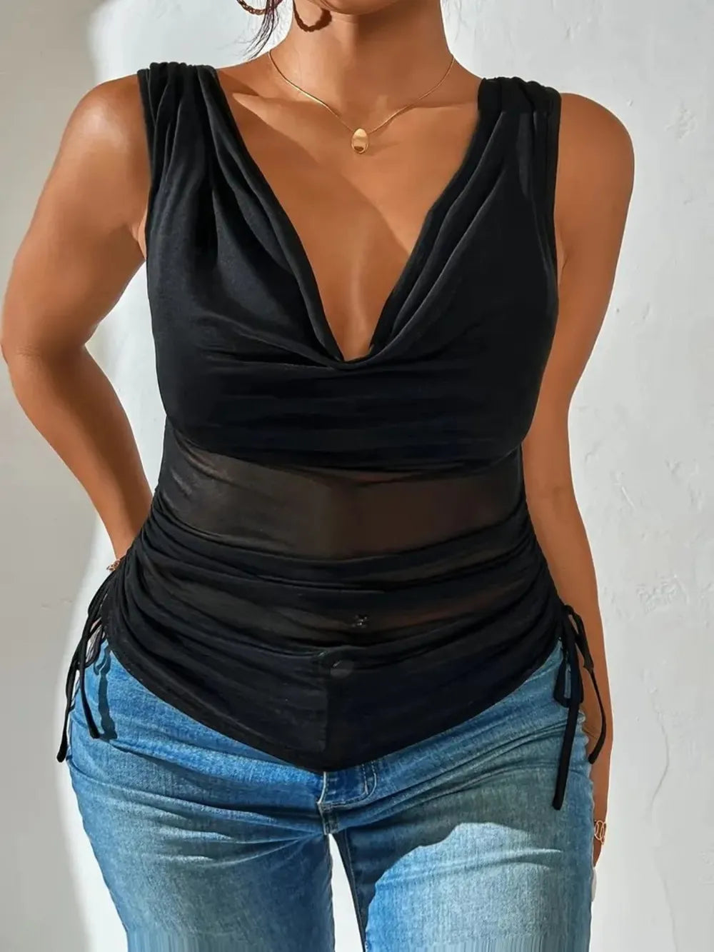 Side Drawstring Ruched Tank - cas7m