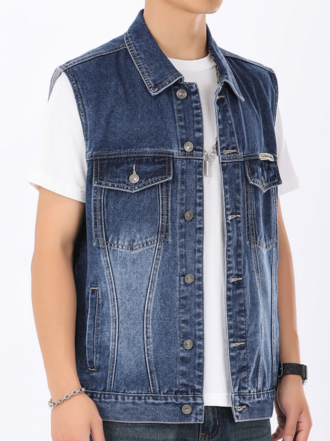Men's Plus Size Vintage Washed Denim Vest - cas7m
