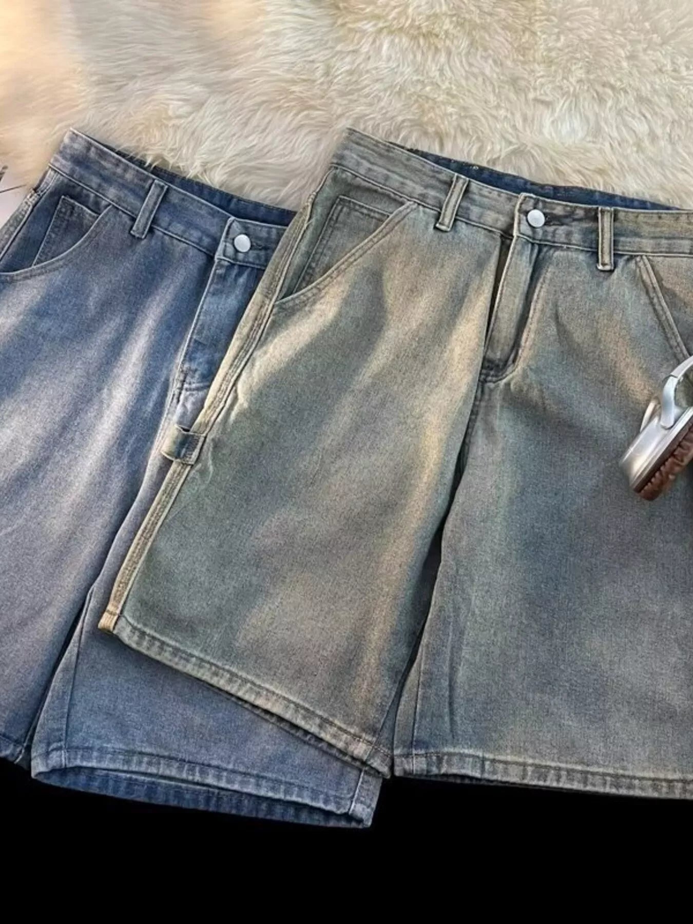 Men's Full Size High-Waisted Wide-Leg Denim Shorts Plus Size - cas7m