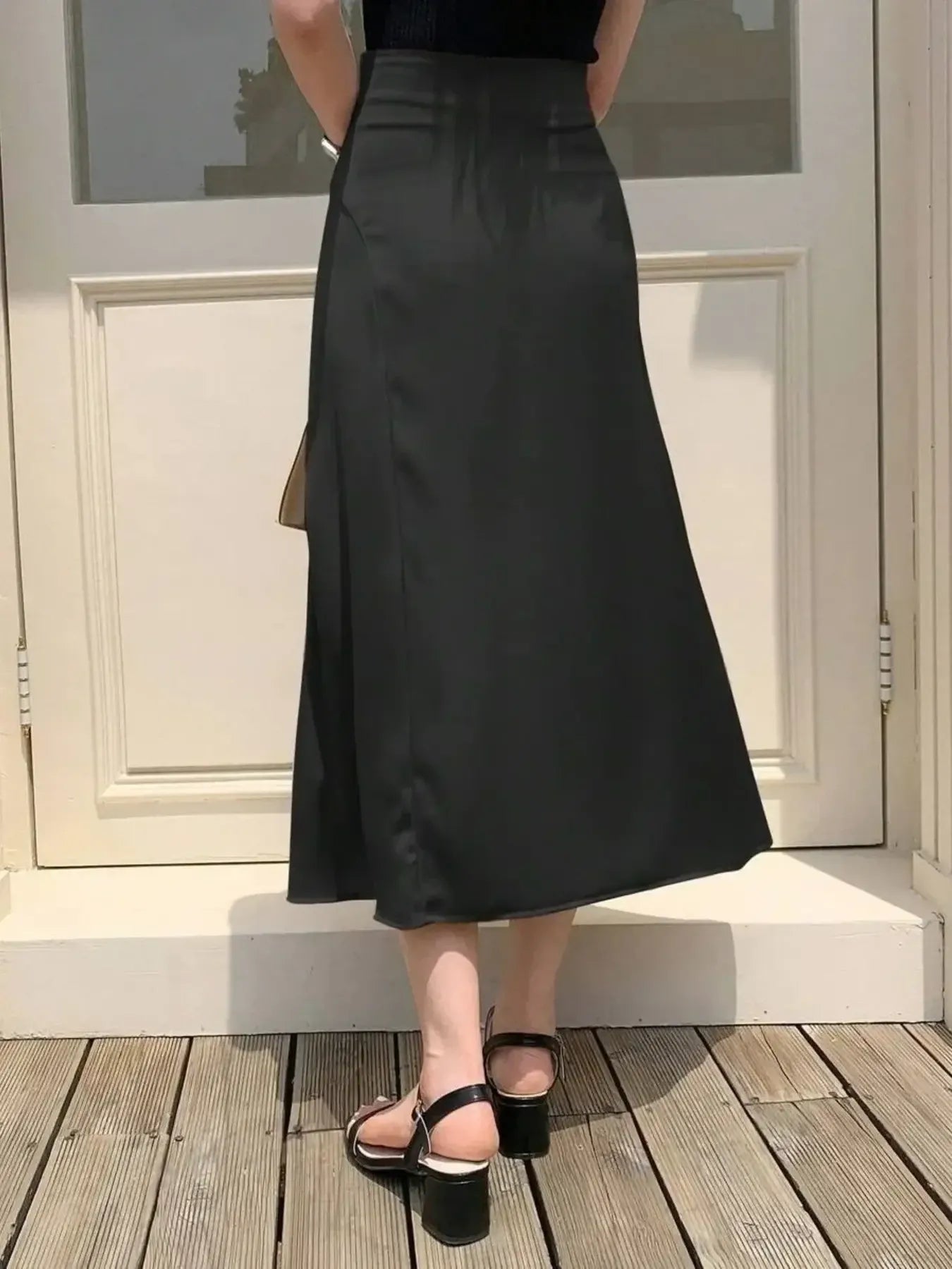 Asymmetric Wrap Midi Skirt with Fluted Hem - cas7m