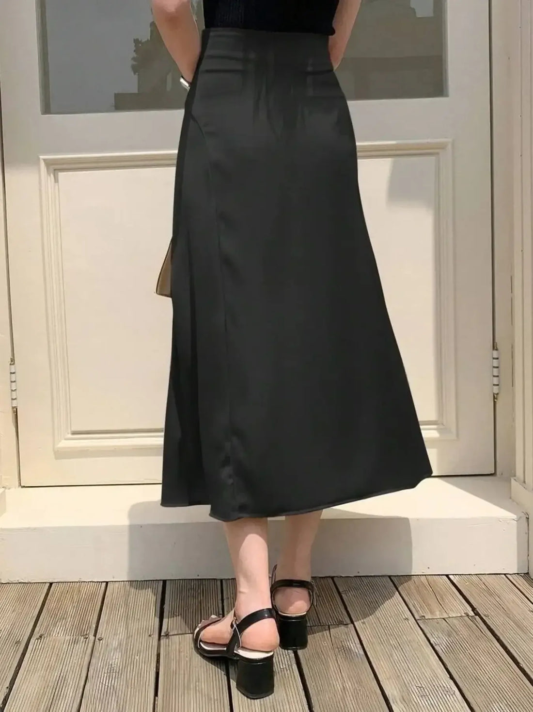 Asymmetric Wrap Midi Skirt with Fluted Hem - cas7m