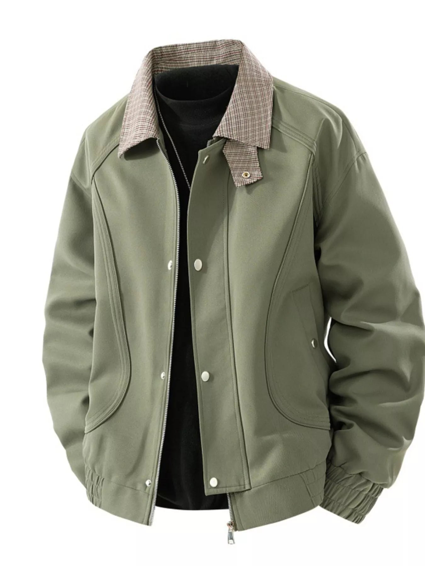 Men's Plus Size Casual Plaid Collar Zip Up Jacket - cas7m