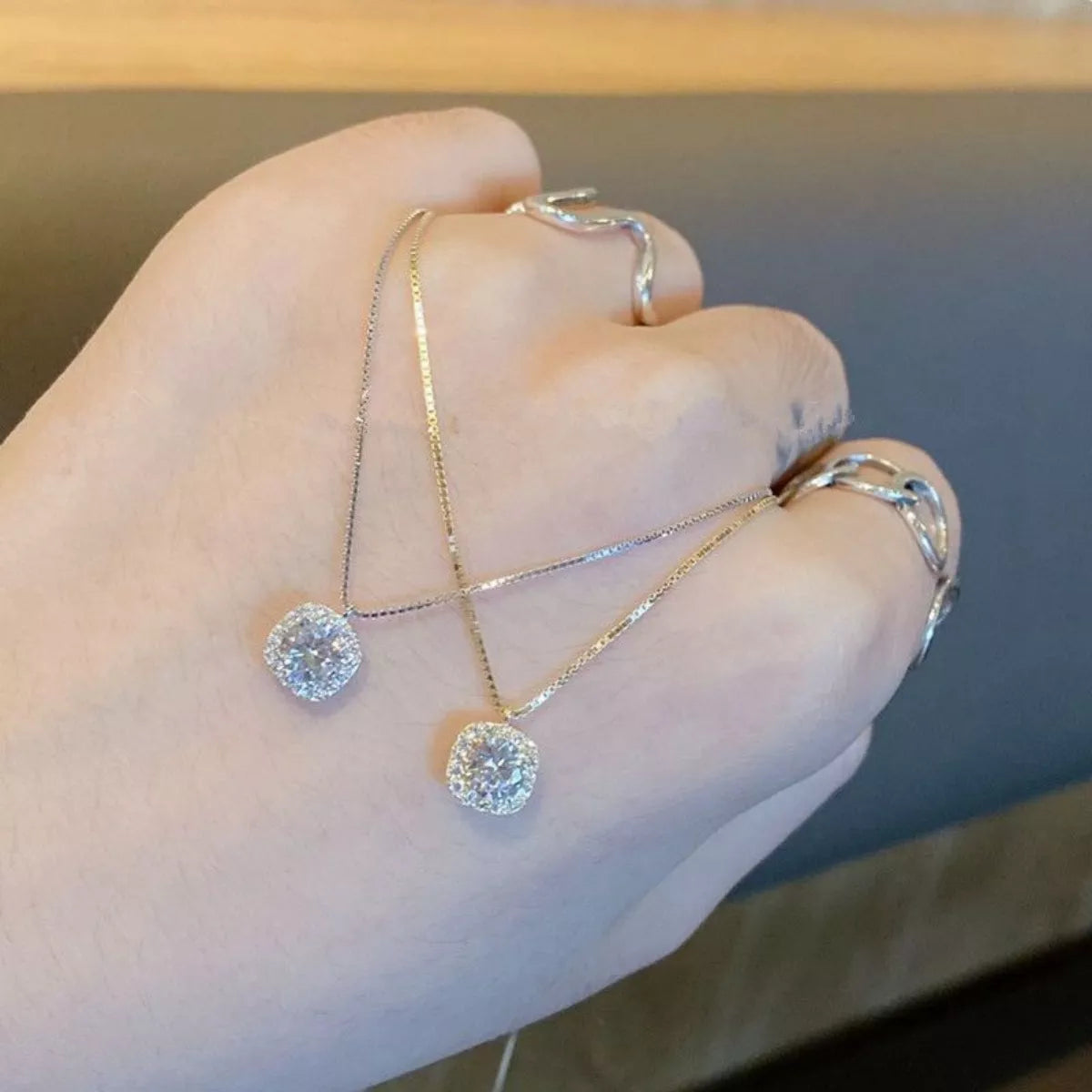925 Sterling Silver Zircon Pendant Necklace - cas7m