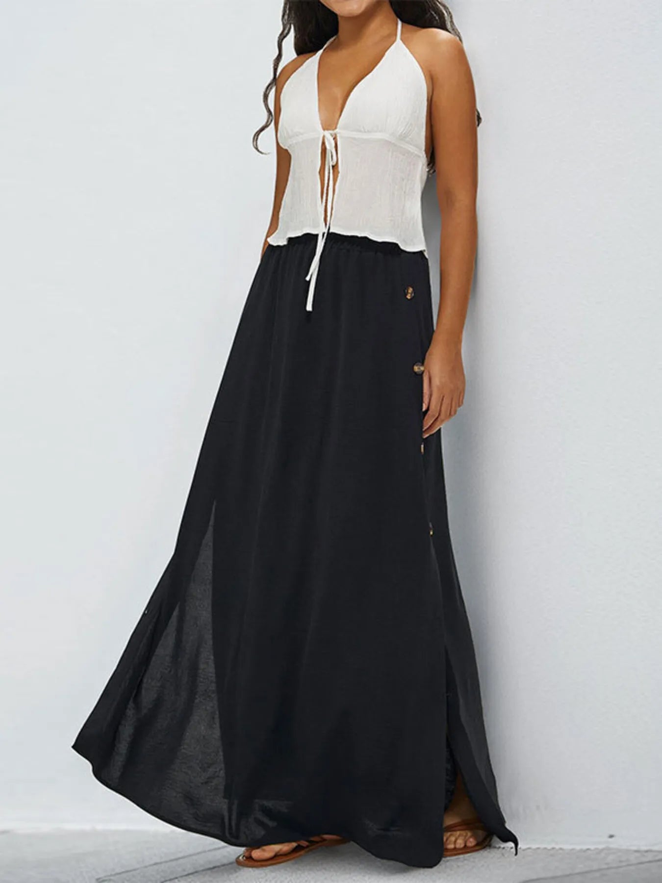 High Waist Maxi Skirt with Pockets - cas7m