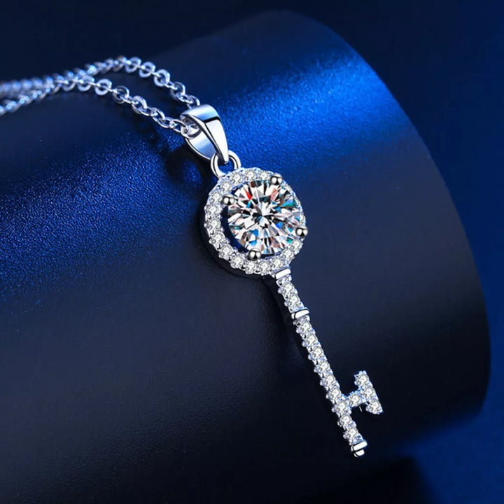 1 Carat 925 Sterling Silver Moissanite Key Pendant Necklace - cas7m
