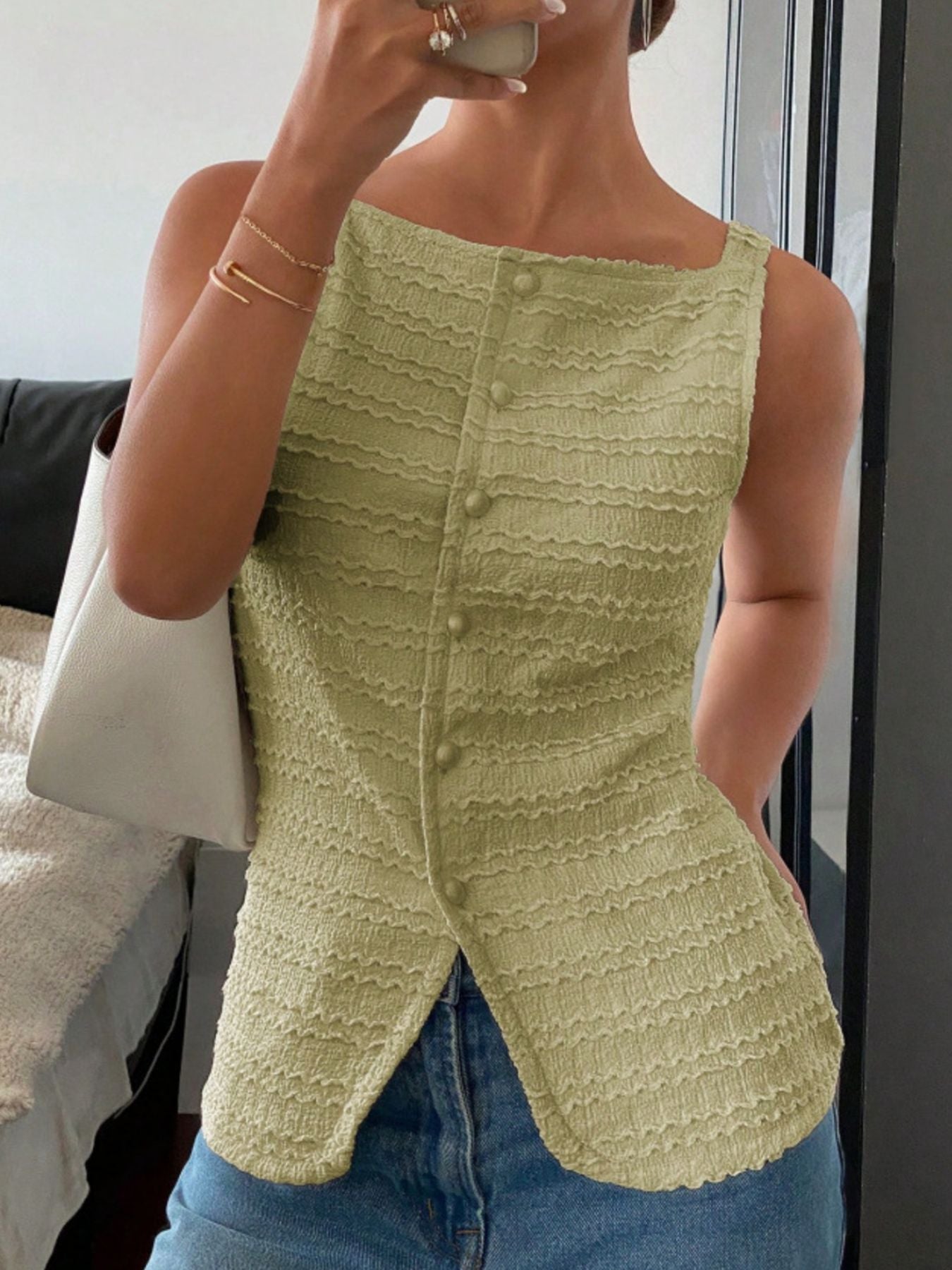 Textured Button-Front Tank - cas7m