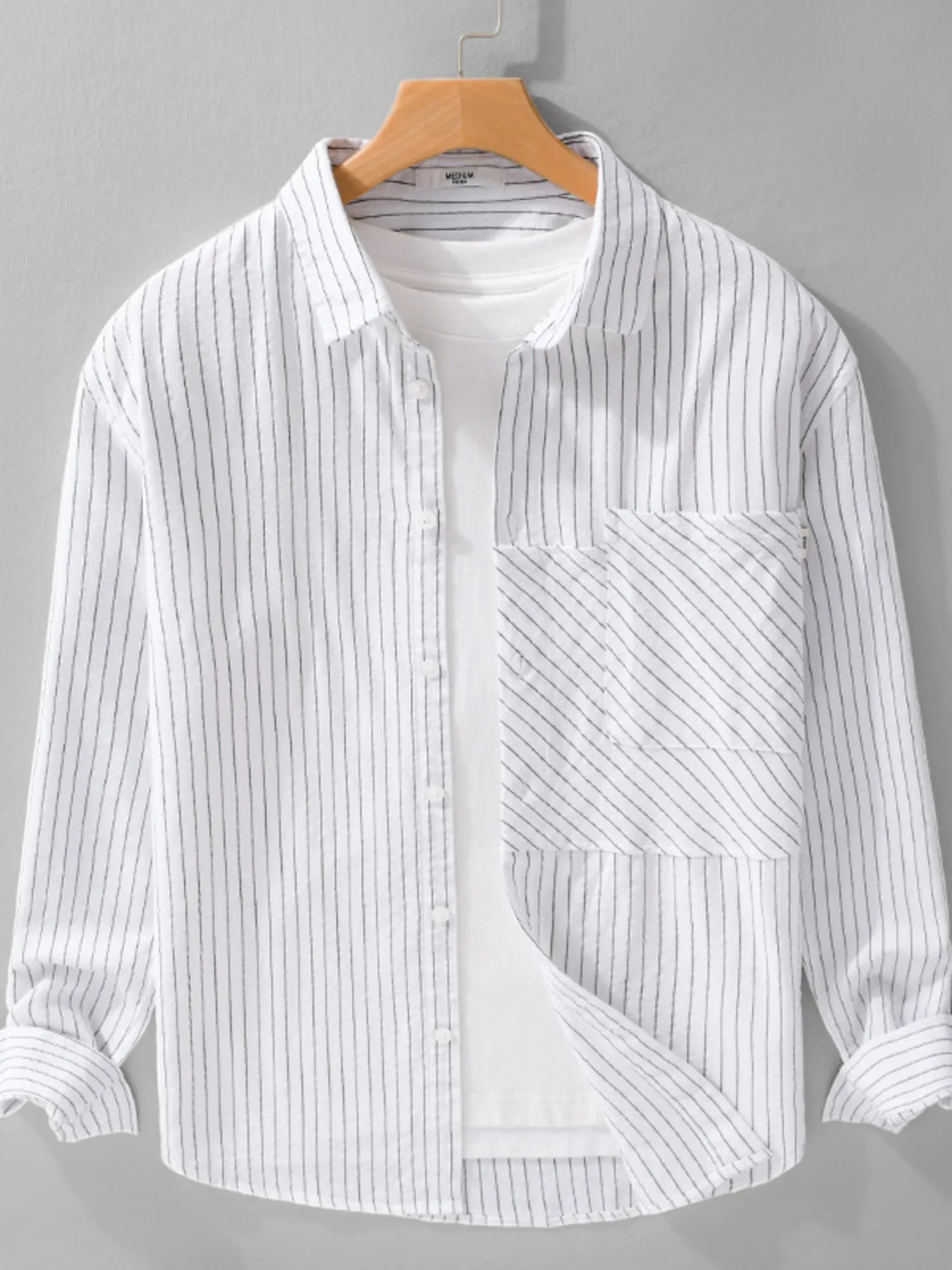 Men's Plus Size Striped Long Sleeve Button-Up Shirt - cas7m