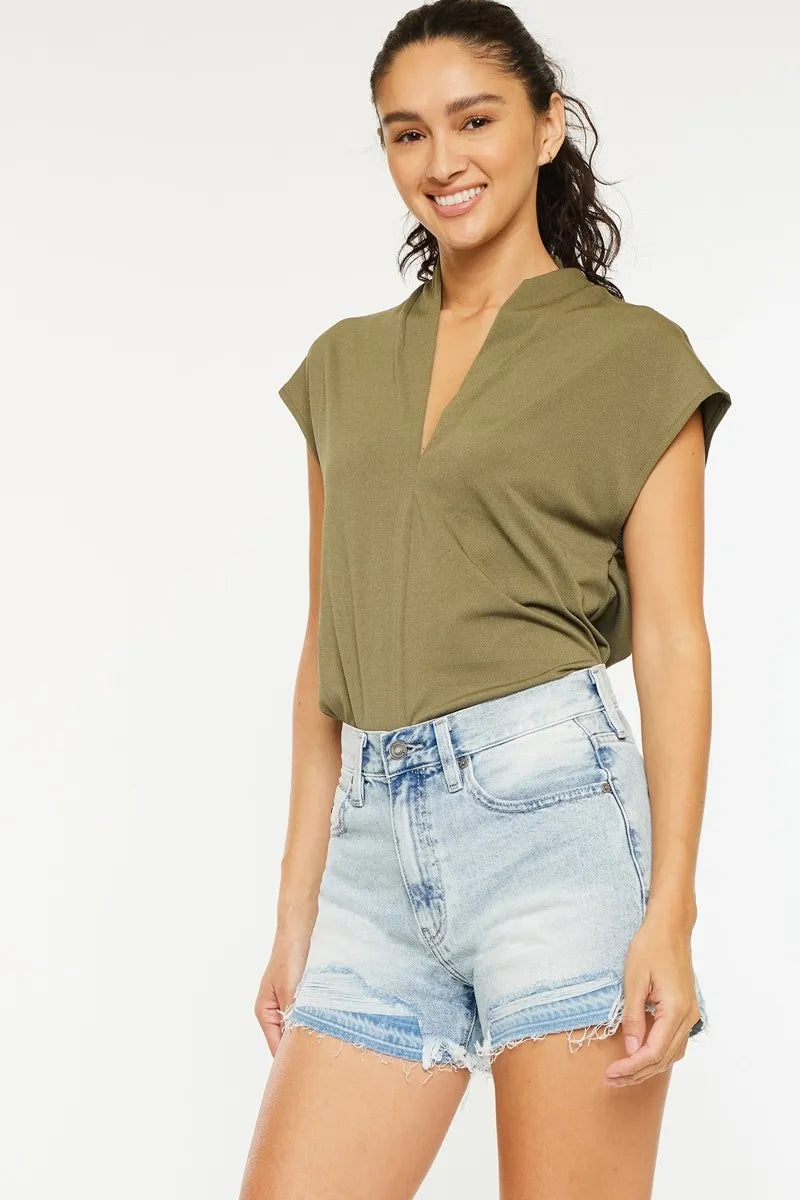 Kancan High Rise Raw Hem Denim Shorts - cas7m