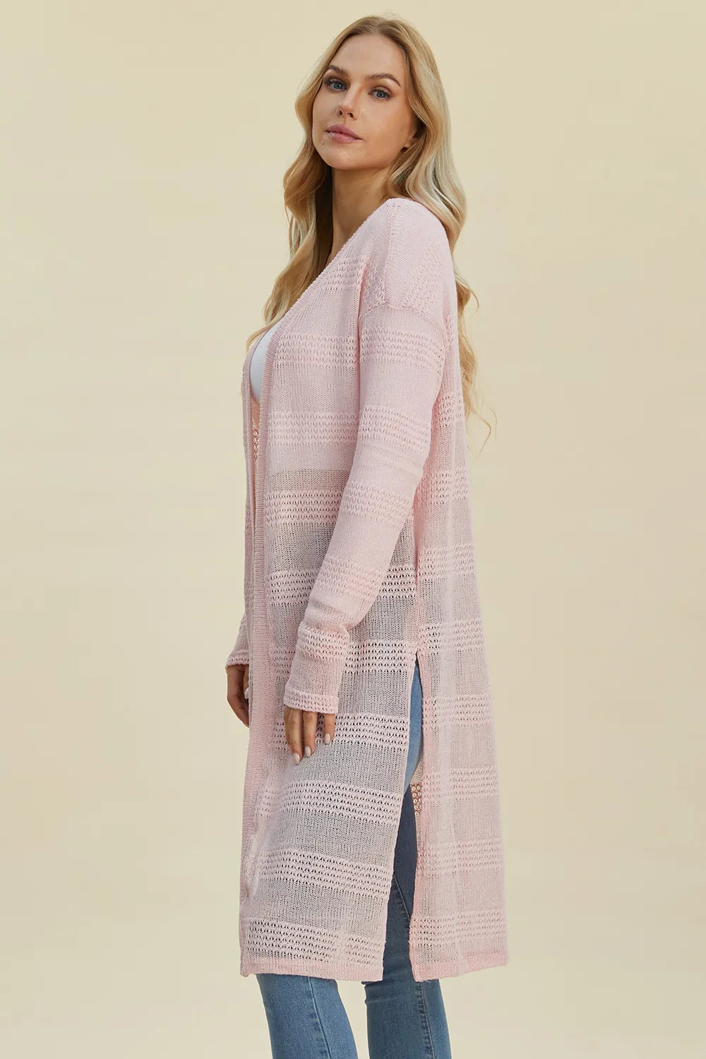 Double Take Full Size Open Front Longline Cardigan - cas7m