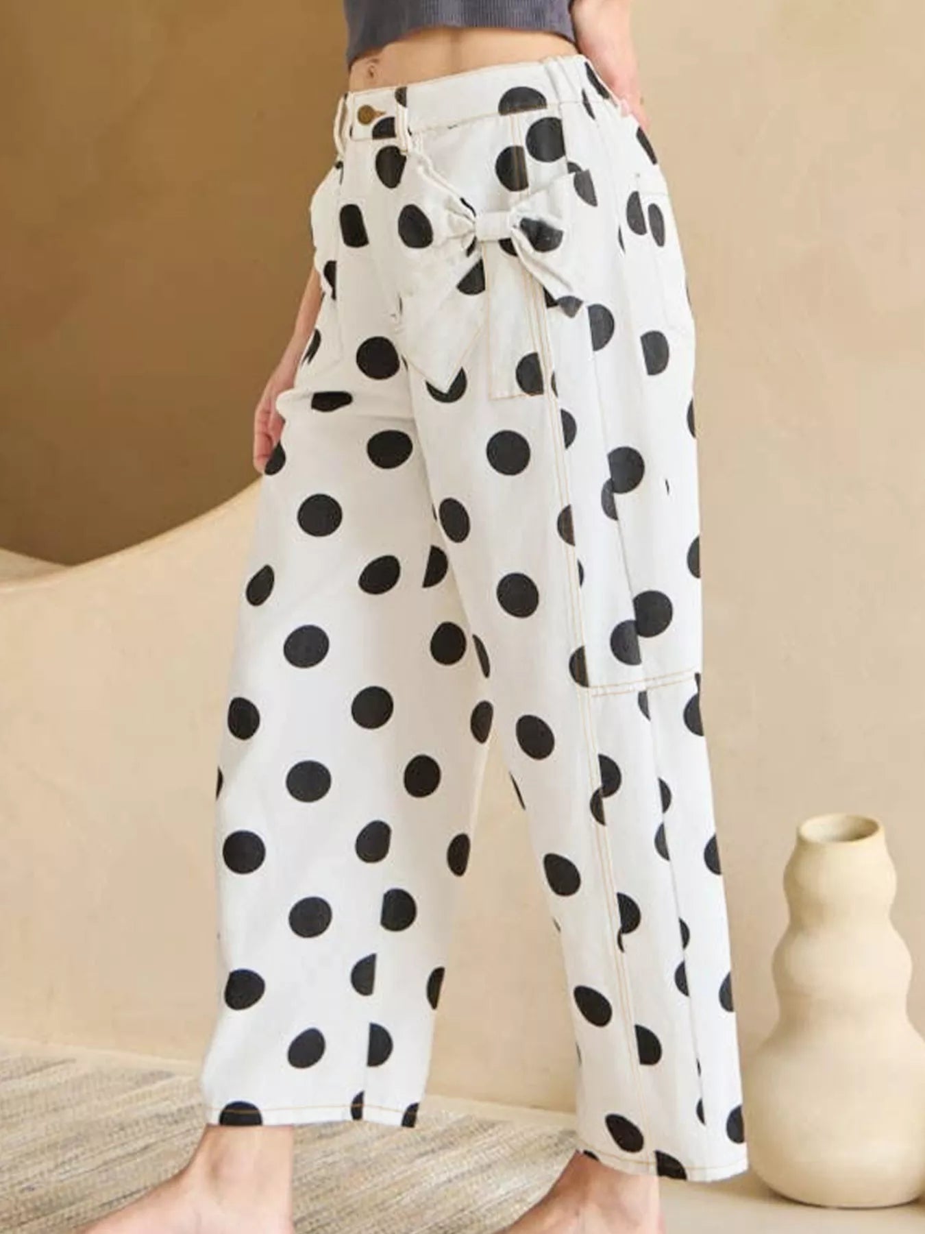 Polka Dot High-Waisted Jeans - cas7m