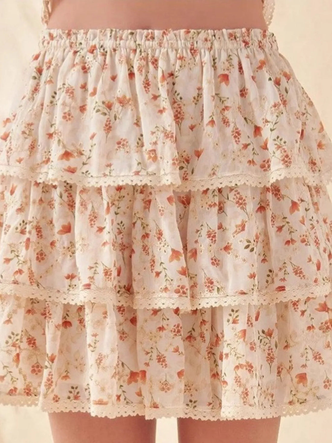 Floral Layered Ruffle Mini Skirt - cas7m