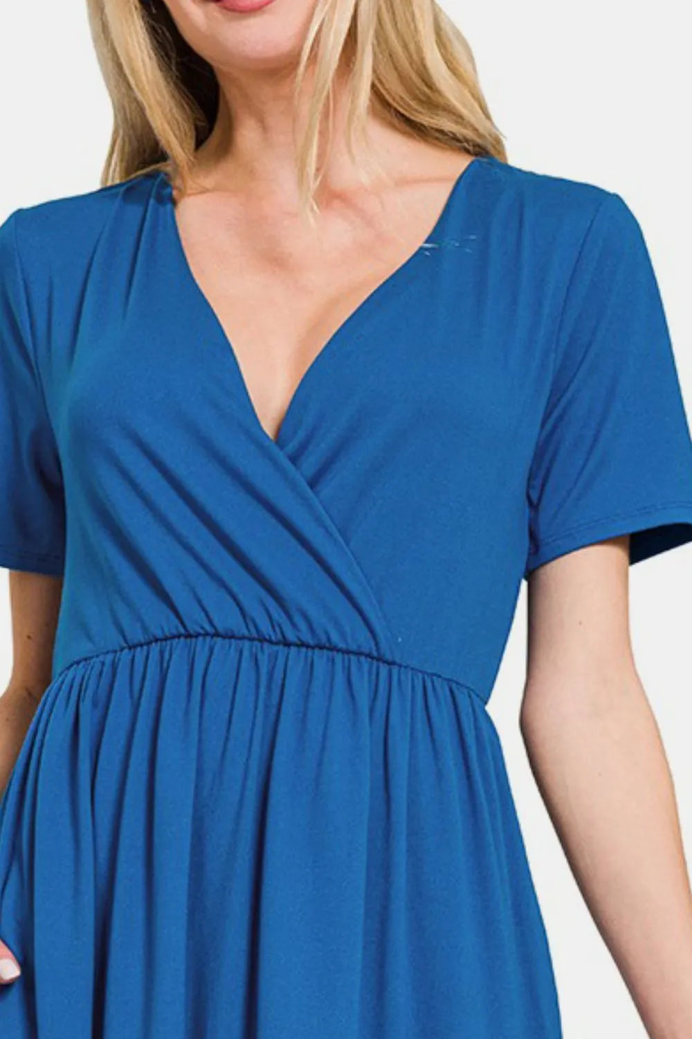 Zenana Surplice Short Sleeve Brushed DTY Dress - cas7m