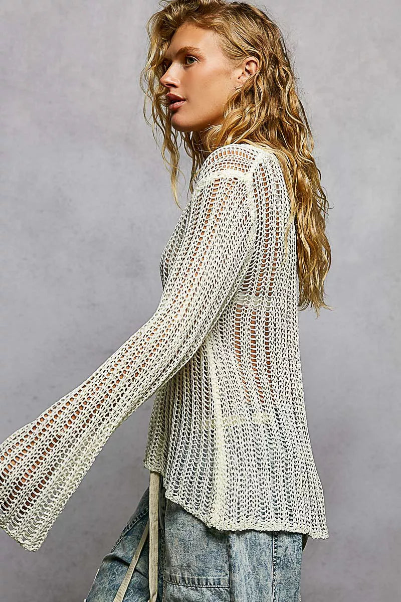 POL Openwork Round Neck Knit Cover Up - cas7m