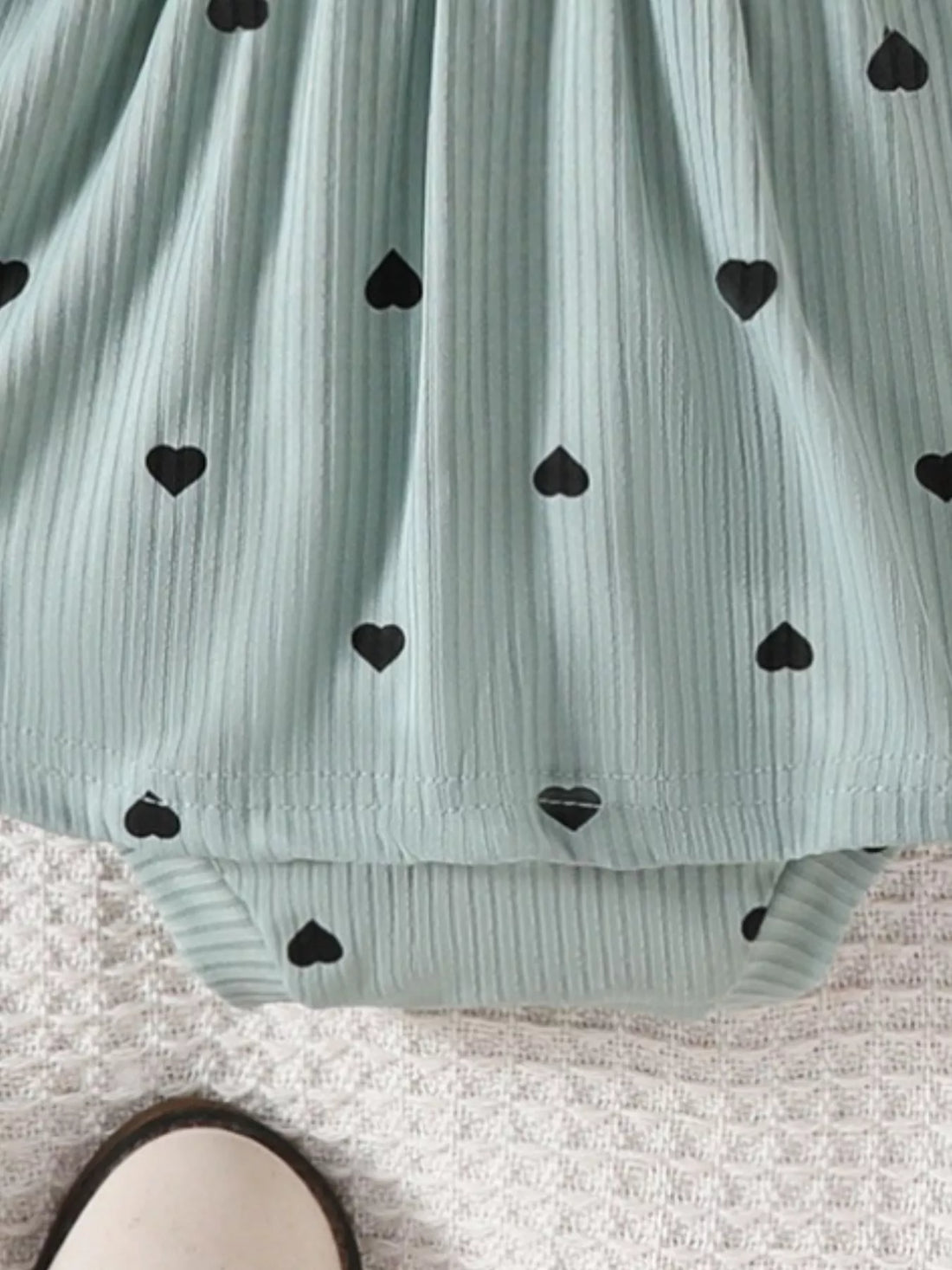 Children's Heart Print Ruffle Trim Bodysuit Dress with Headband - cas7m