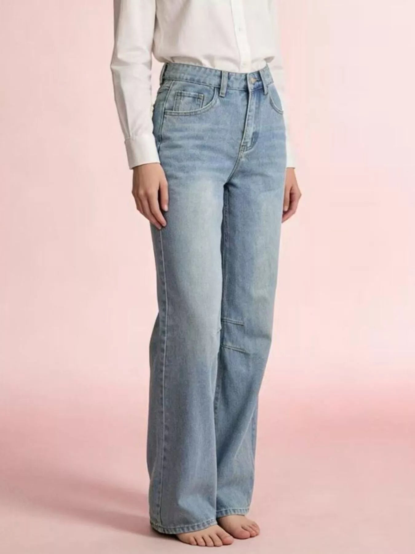 Wide Leg Wash Jeans - cas7m