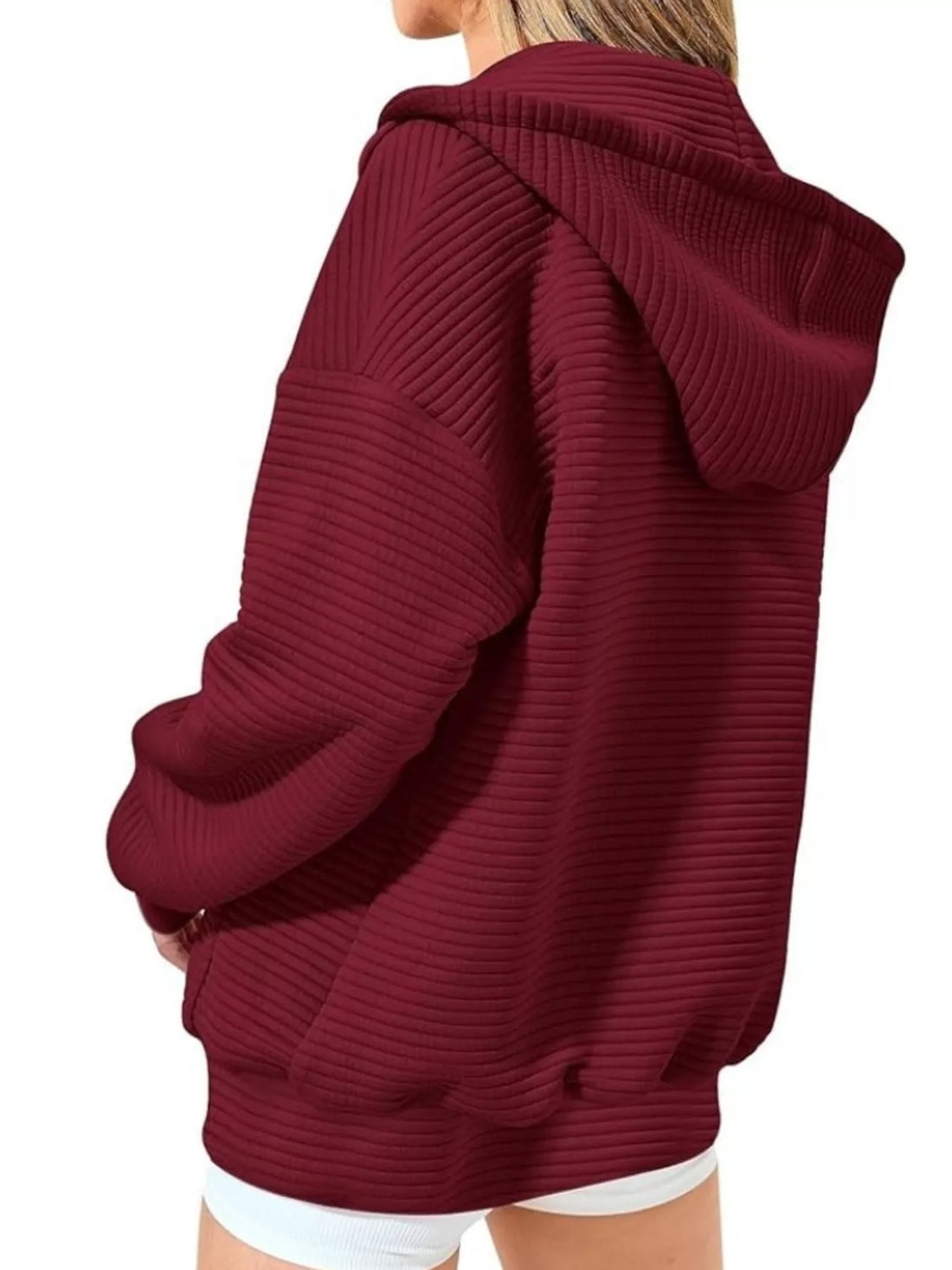 Drawstring Zip Up Dropped Shoulder Hoodie - cas7m