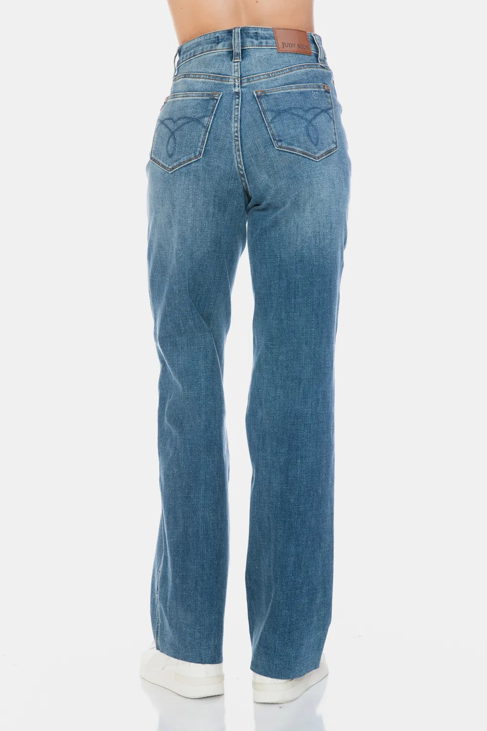 Judy Blue Full Size Tummy Control Cut Raw Hem Straight Jeans - cas7m