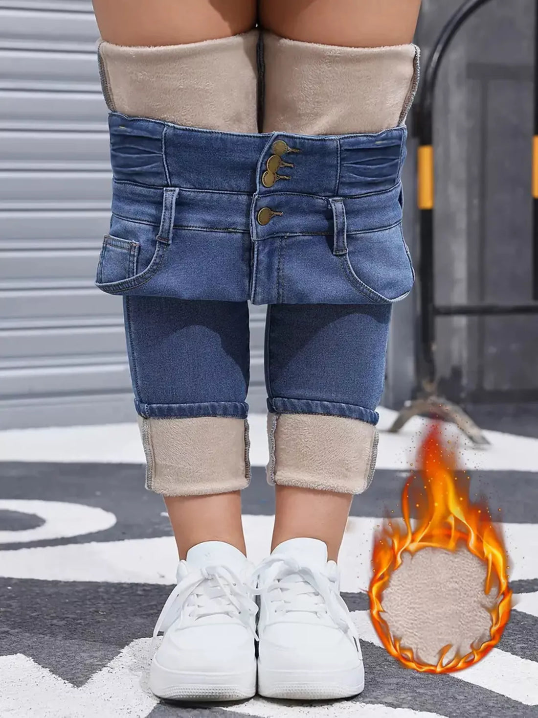 High-Waisted Slim Fit Fleece-Lined Jeans - cas7m