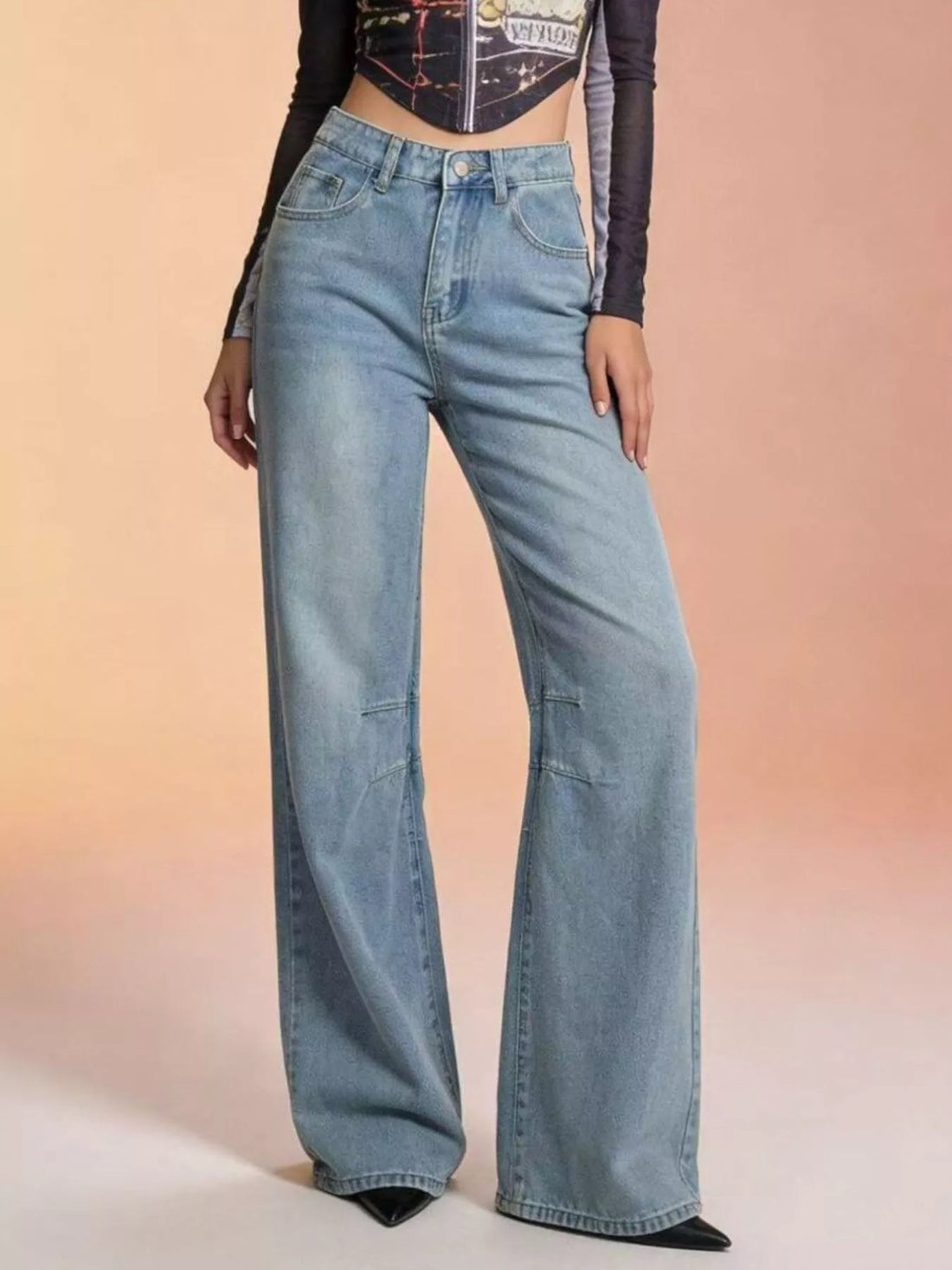 Wide Leg Wash Jeans - cas7m