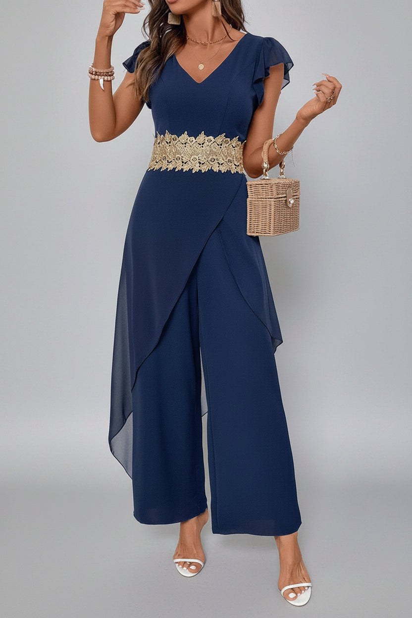 V-Neck Wide Leg Jumpsuit - cas7m