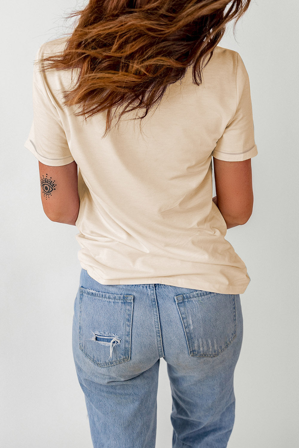 Letter Graphic Round Neck T-Shirt - cas7m
