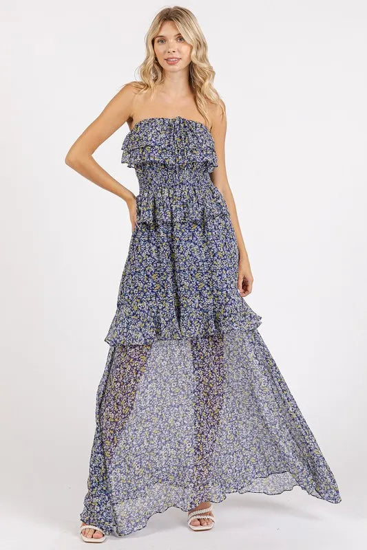 Mittoshop Ruffled Smocked Floral Halter Neck Maxi Dress - cas7m
