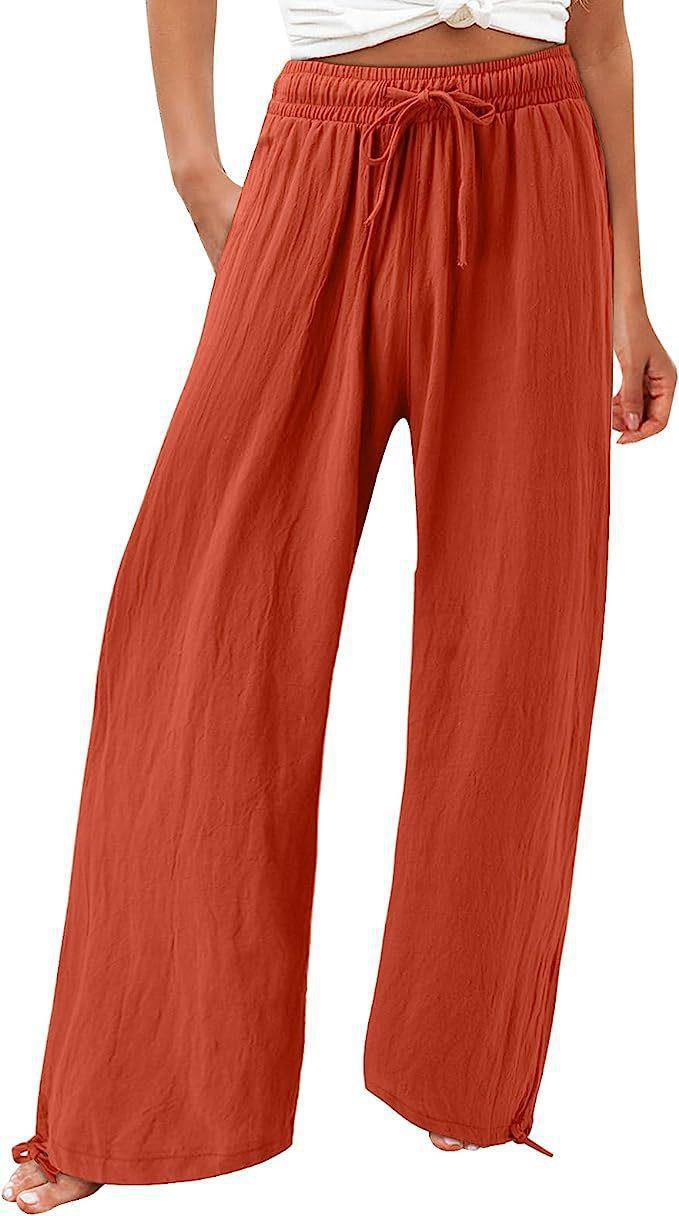 Women's Cotton And Linen Wide-leg Beach Pants Casual Pants - cas7m