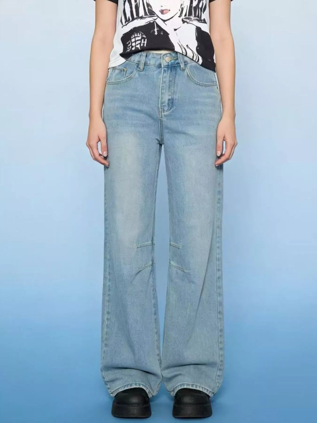 Wide Leg Wash Jeans - cas7m