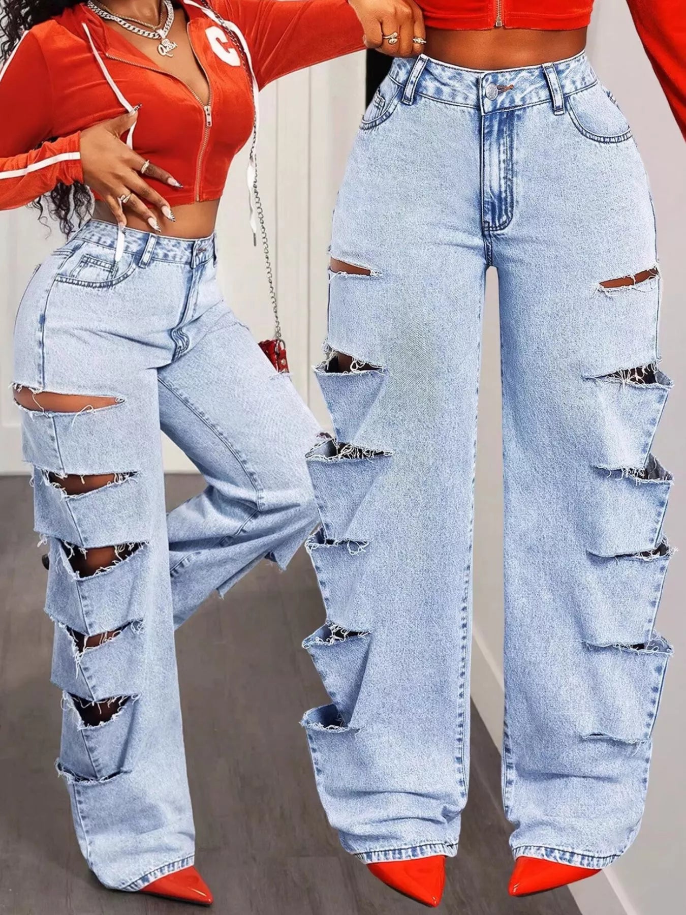 Distressed Wide Leg Jeans - cas7m