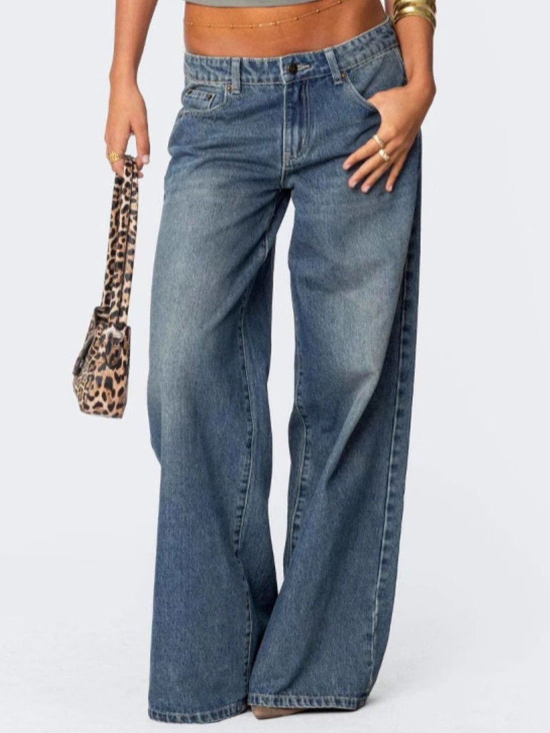 Vintage Wash Wide Leg Jeans - cas7m