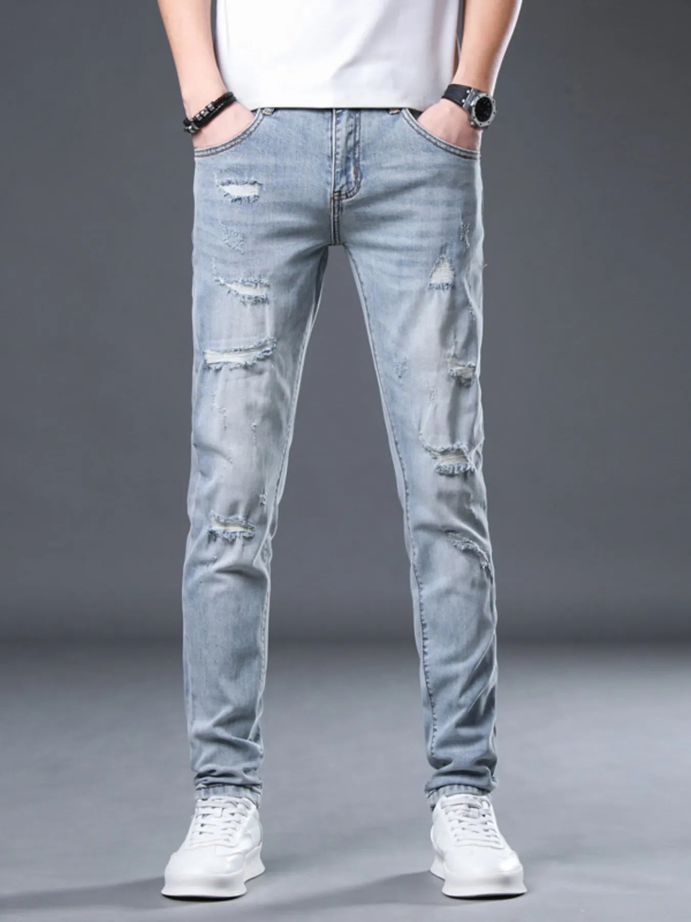 Men's Distressed Slim Fit Jeans - cas7m