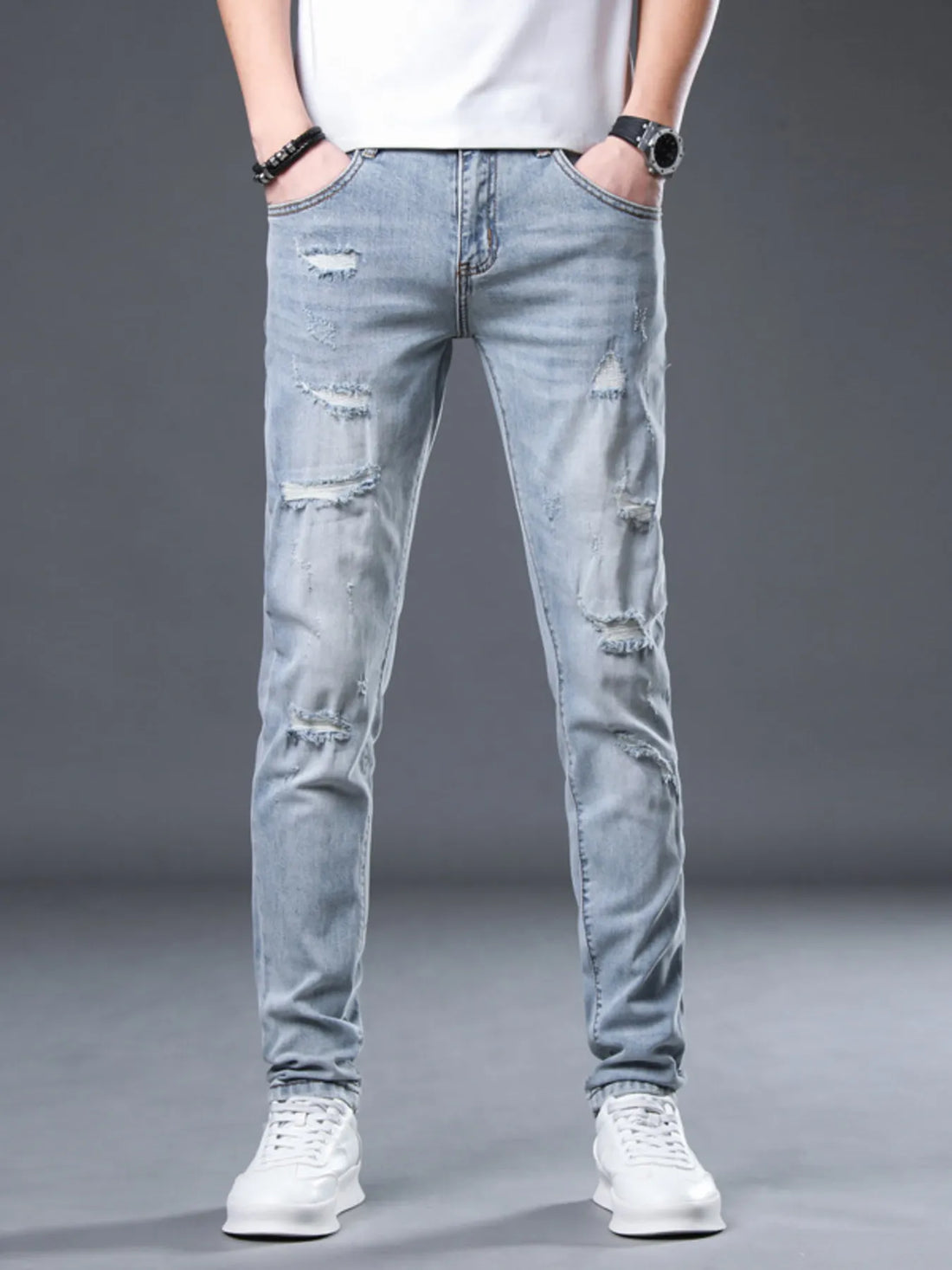 Men's Distressed Slim Fit Jeans - cas7m