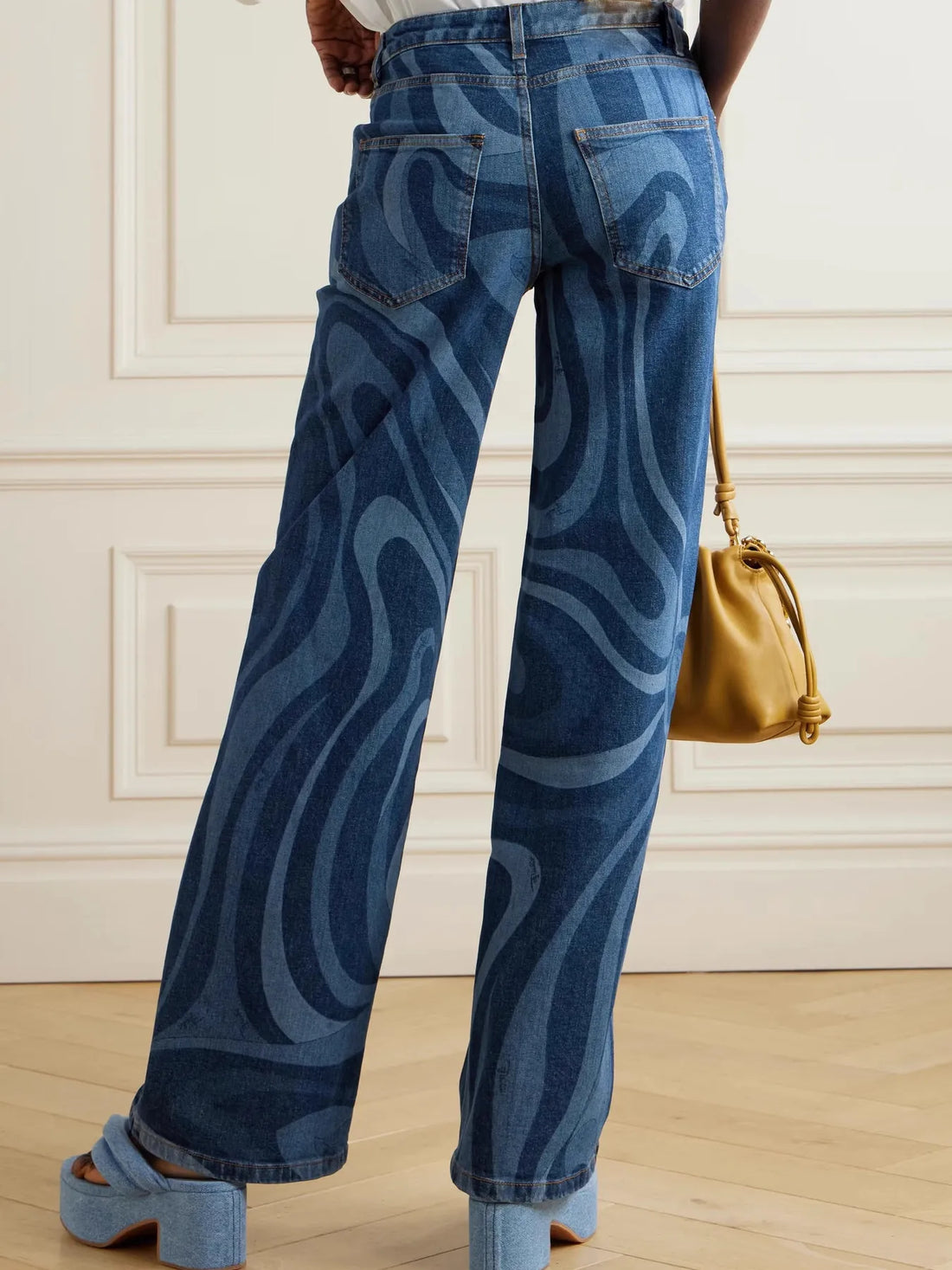 Water Ripples Print Wide Leg Jeans - cas7m