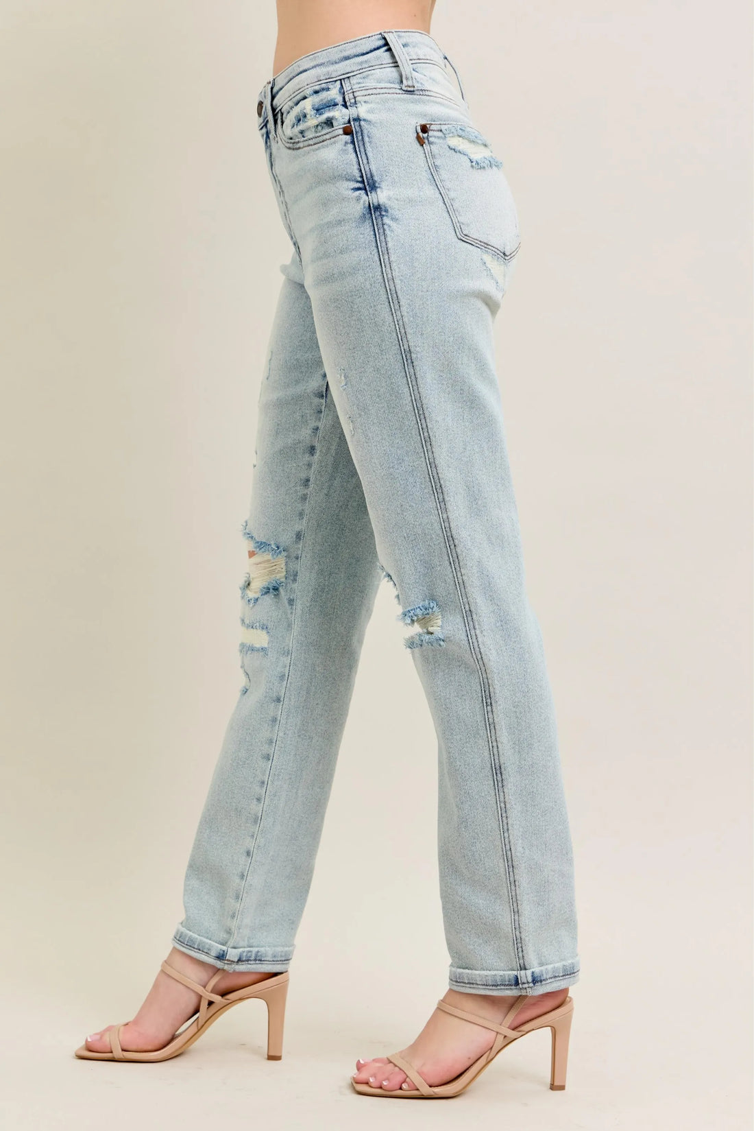 Judy Blue Full Size Mr Repair Stitch Detail Destroy Single Cuff Bf Jeans Plus Size - cas7m