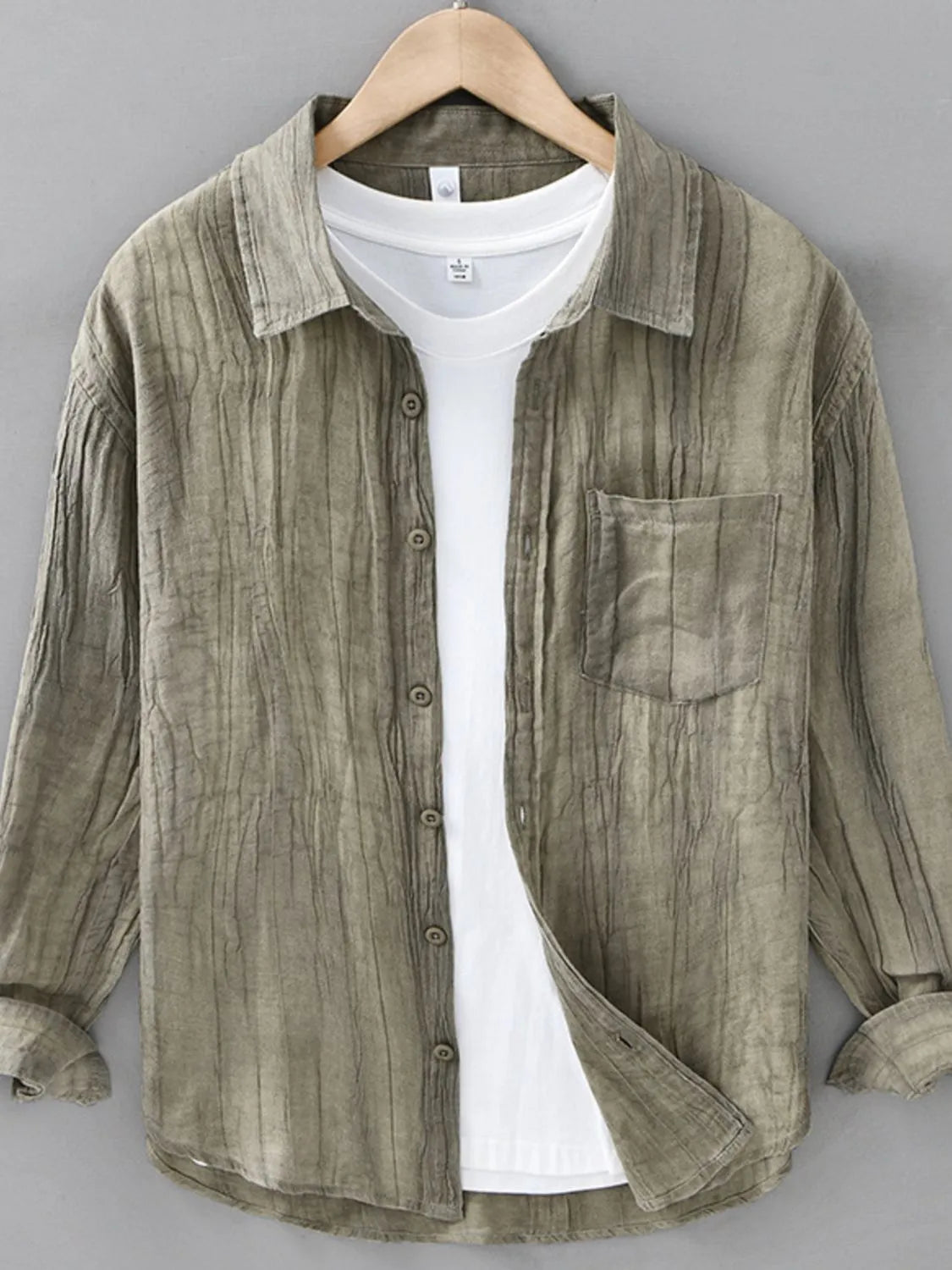 Men's Plus Size Button Up Long Sleeve Shirt - cas7m