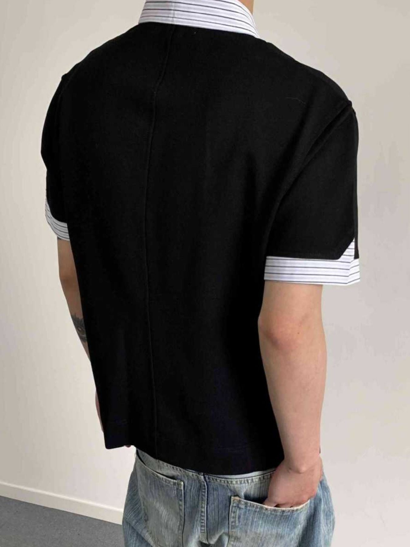 Men's Layered-Look Striped Collar Polo - cas7m