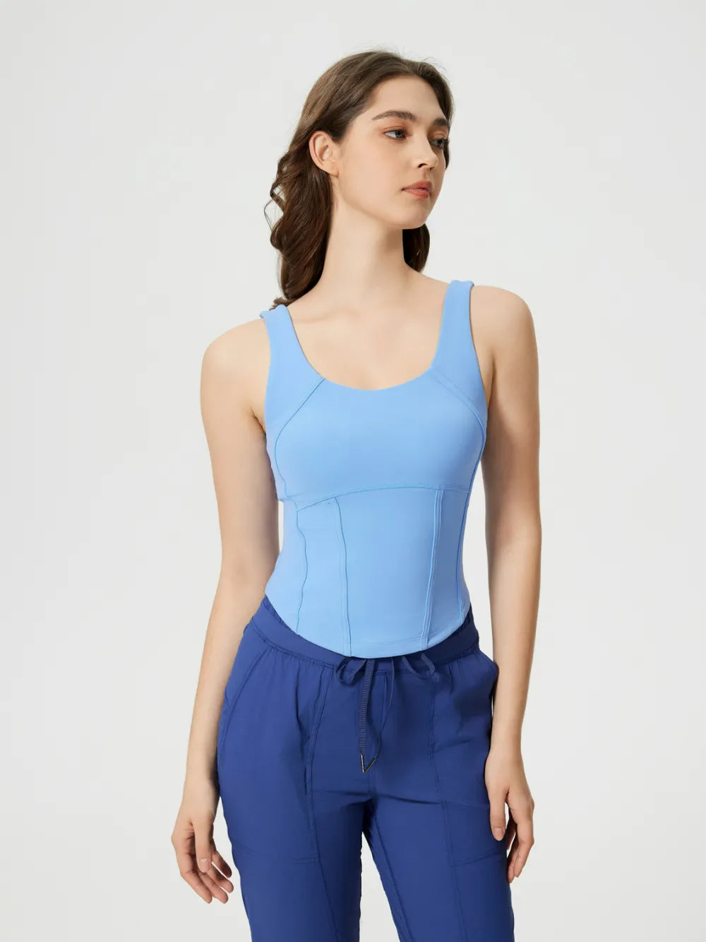 Millennia Round Neck Wide Strap Active Tank with Detachable Chest Pads - cas7m