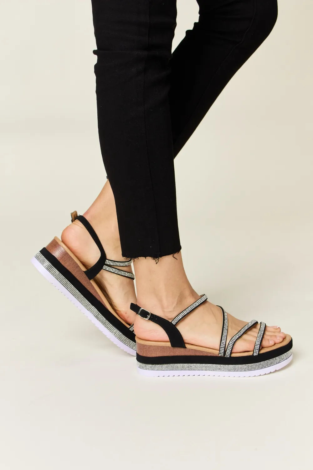 Forever Link Rhinestone Strappy Wedge Sandals - cas7m