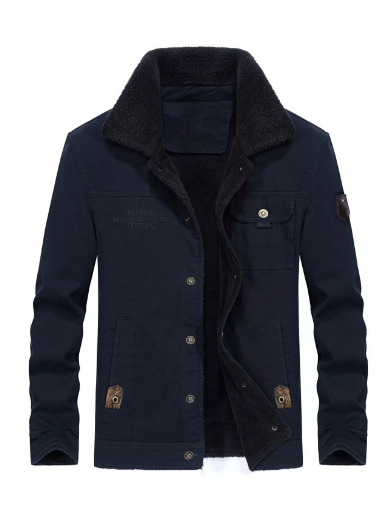 Men's Plus Size Solid Color Sherpa Lined Jacket - cas7m