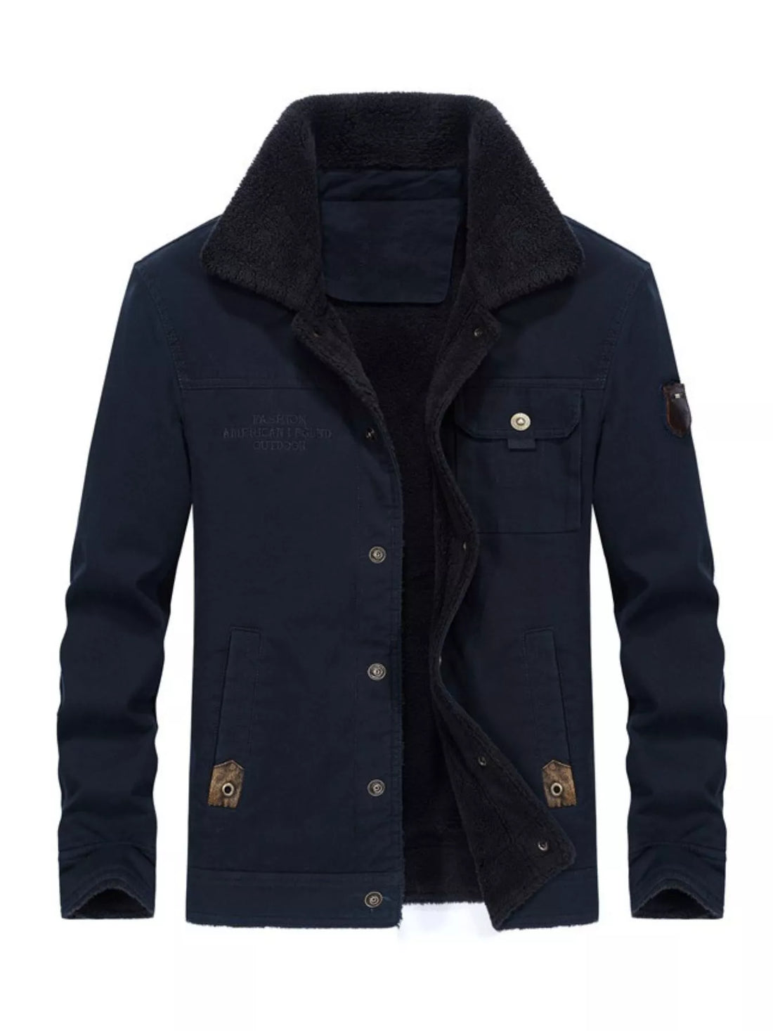 Men's Plus Size Solid Color Sherpa Lined Jacket - cas7m