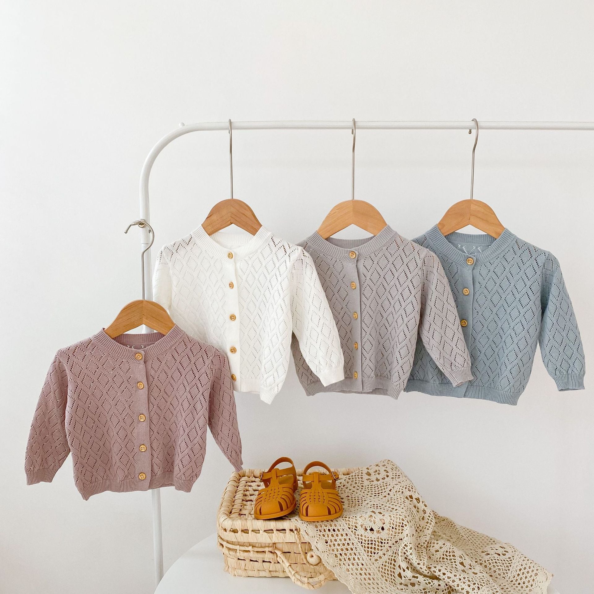 New Sweet Rhombus Hollow Long Sleeve Small Jacket - cas7m