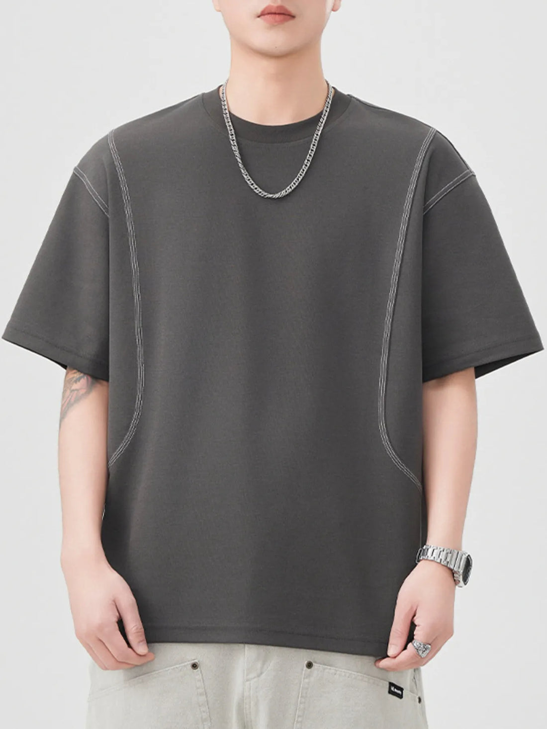 Men's Plus Size Round Neck Relaxed Fit T-Shirt - cas7m