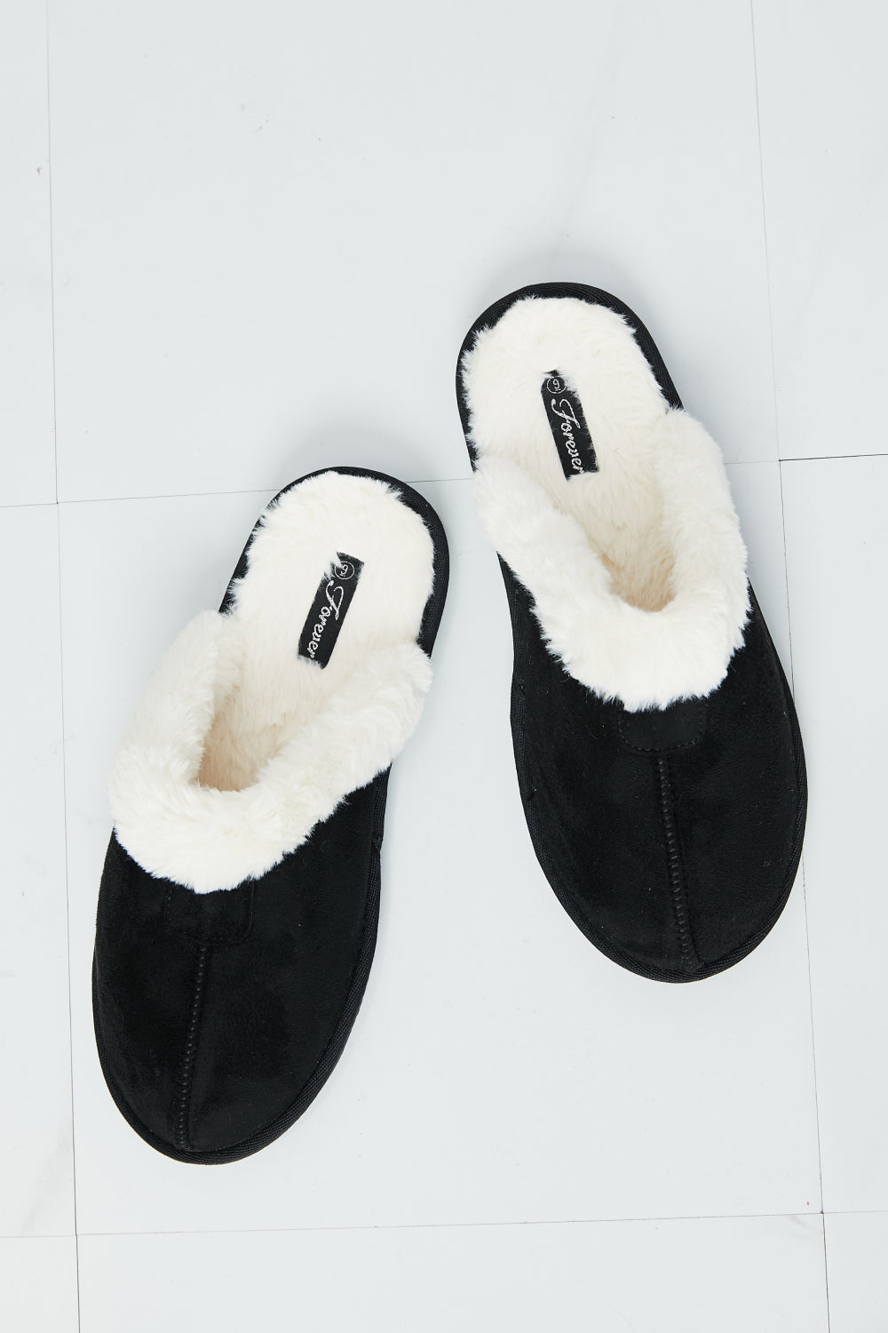 Forever Link Two-Tone Seam Detail Slippers in Black - cas7m