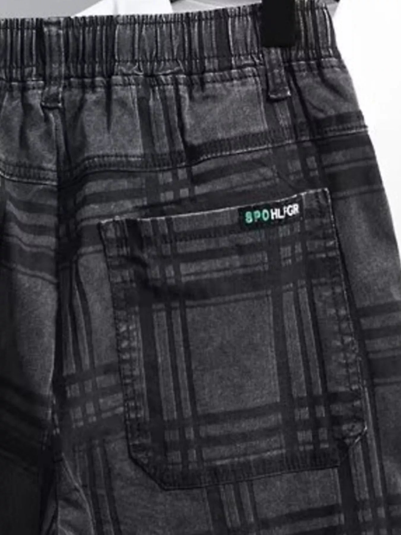 Men's Plus Size Plaid Pattern Elastic Waist Denim Shorts - cas7m