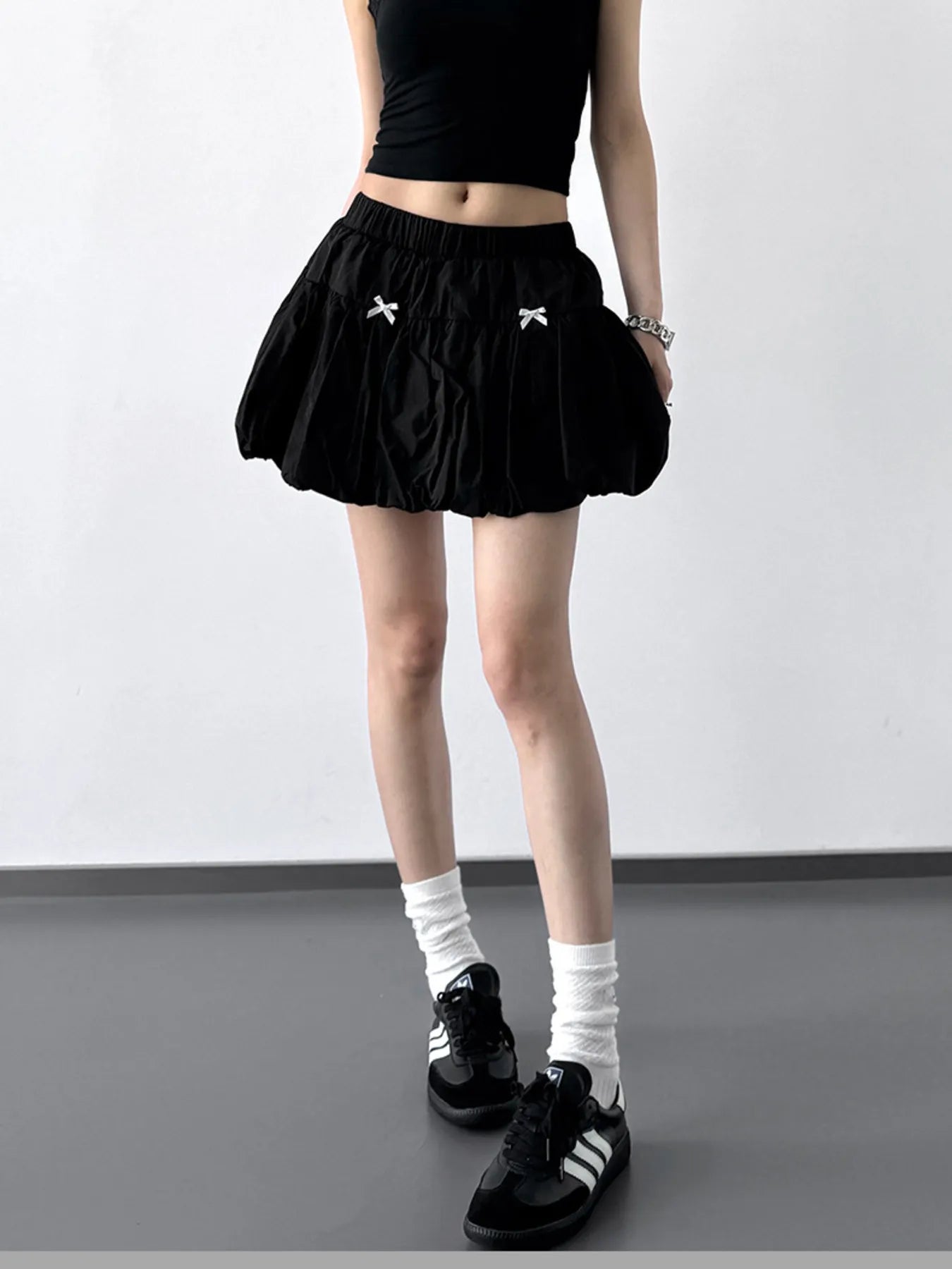 Bubble Hem Elastic Waist Mini Skirt - cas7m