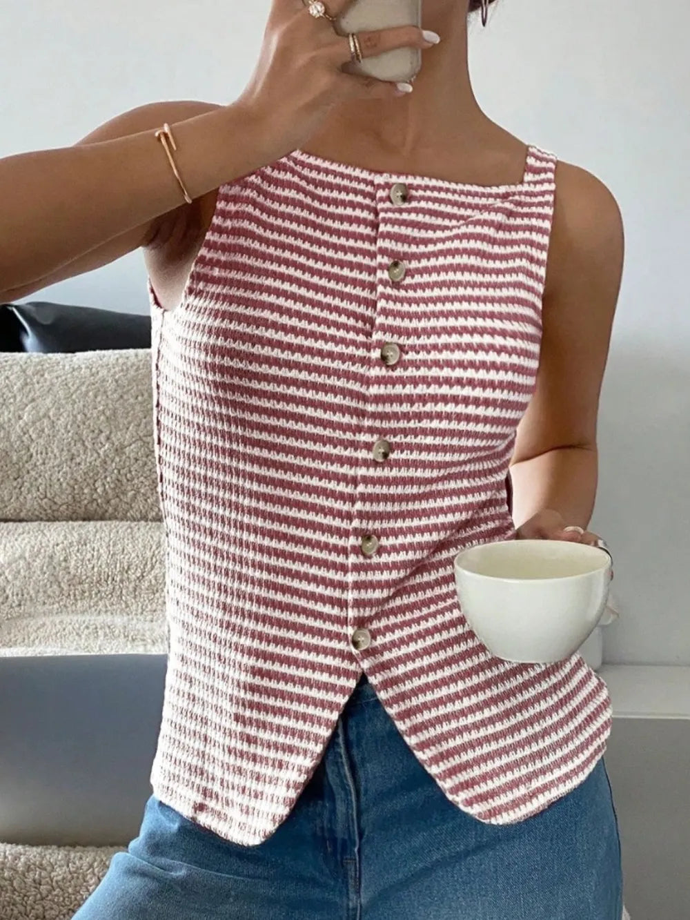 Button Down Striped Tank - cas7m