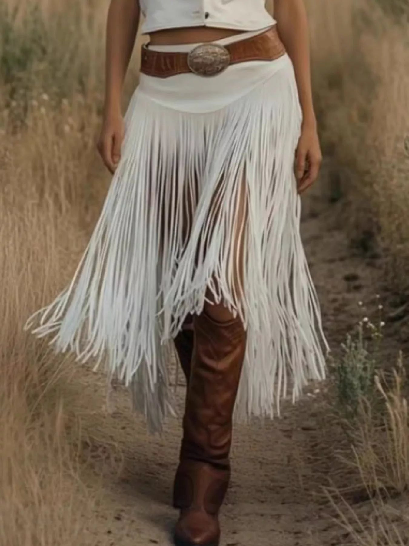 Solid Color Fringe Skirt - cas7m
